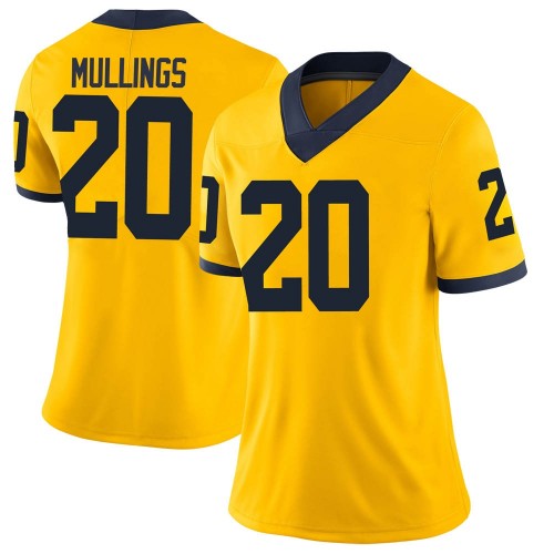 Kalel Mullings Michigan Wolverines Women's NCAA #20 Maize Limited Brand Jordan College Stitched Football Jersey GYT6854XL